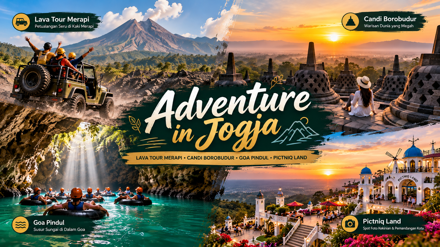 Paket Merapi, Borobudur & Goa Pindul di Sleman, Magelang & Gunungkidul